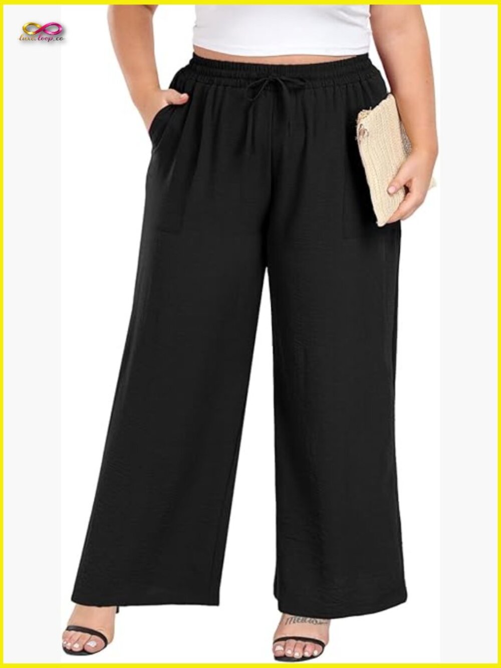 Plus Size Wide Leg Pants High Waist Loose Casual Palazzo with Pockets - Picture 1 of 7